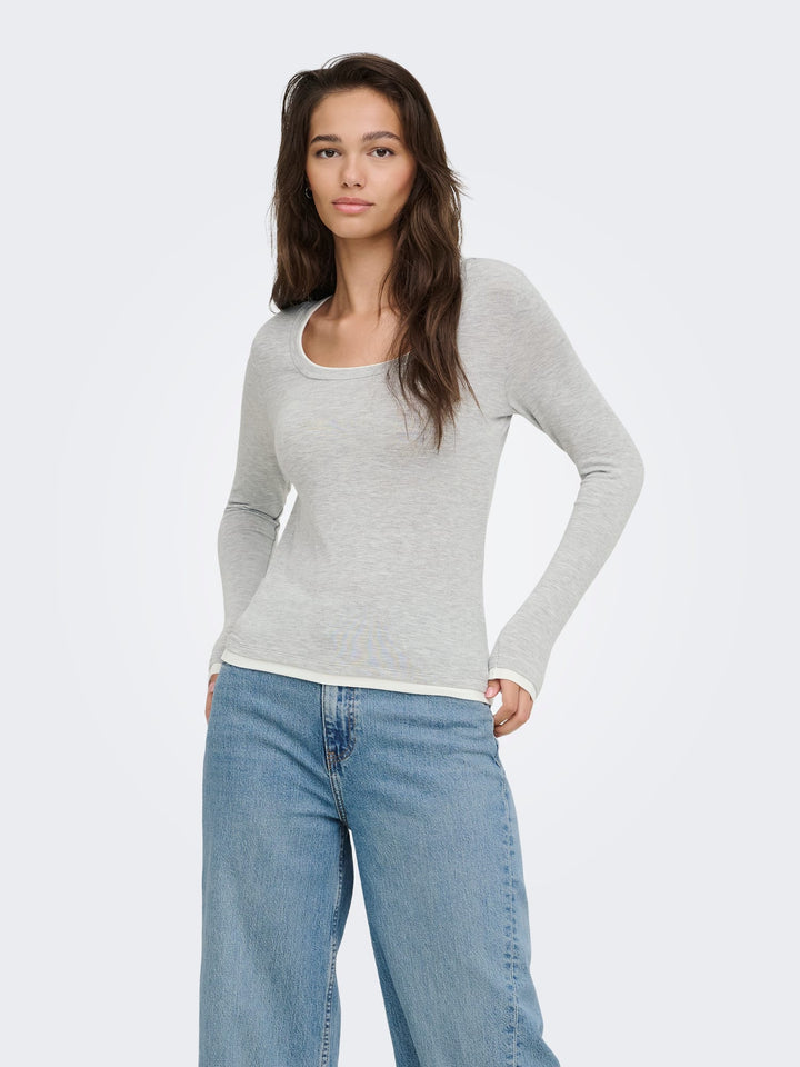 Only 15388912 Virro T-shirt met lange mouwen lichtgrijs