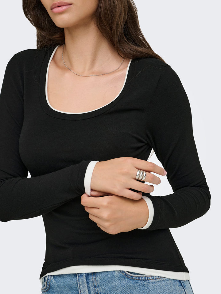 Only 15388912 Virro T-shirt lange mouw zwart – dames