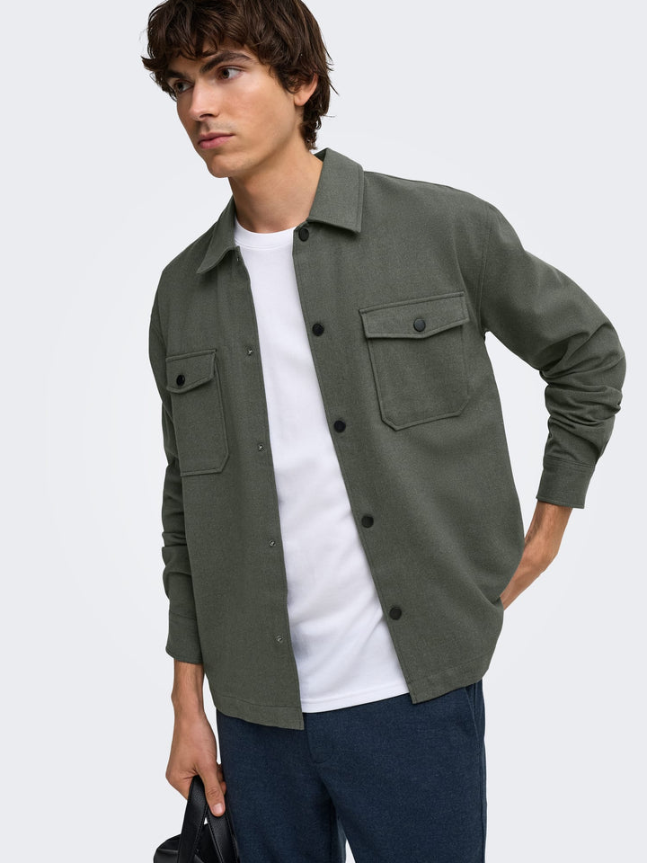 ONLY &amp; SONS 22035991 mark overhemd l/m donkergroen – heren