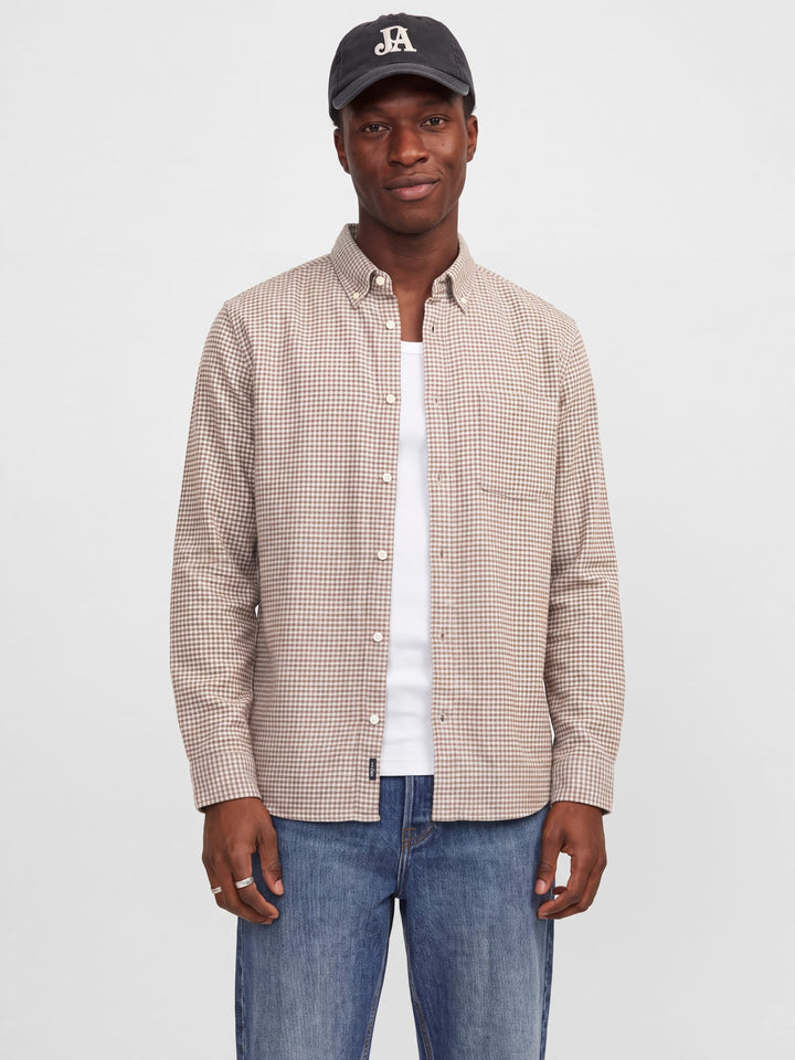 Jack &amp; Jones 12305791 Stanley overhemd l/m zand dessin – heren