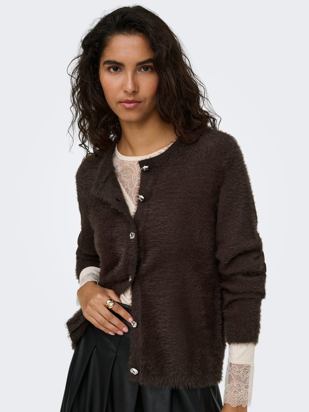 Jacqueline de Yong 15379795 Prime gebreid vest bruin
