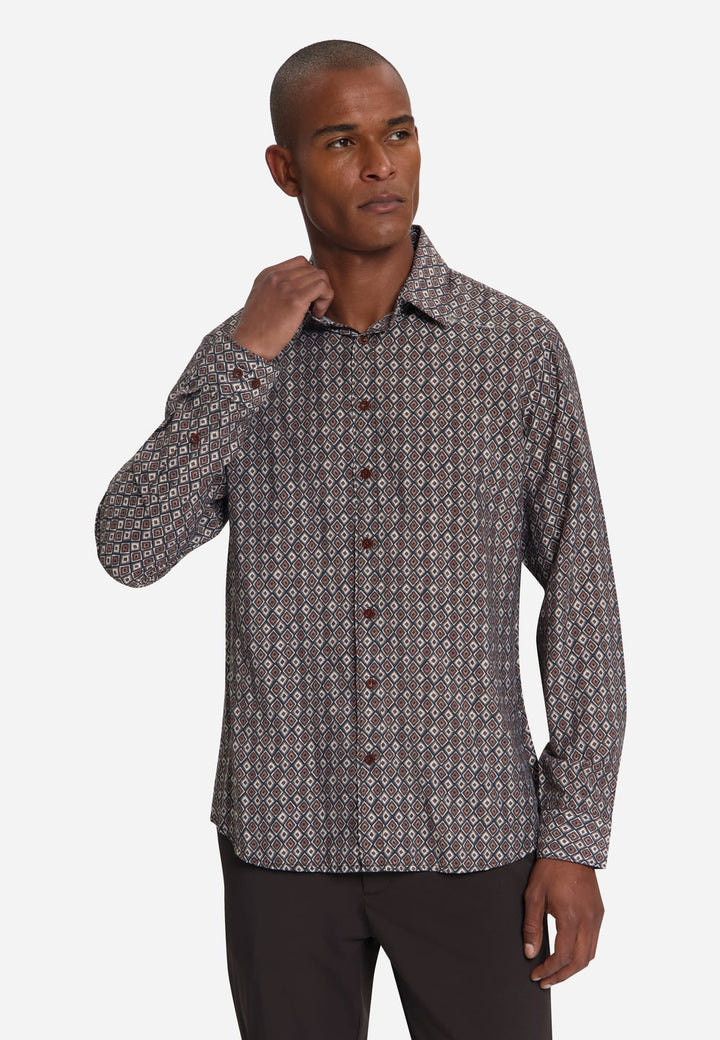 No excess 33450951 overhemd l/m heren bruin dessin