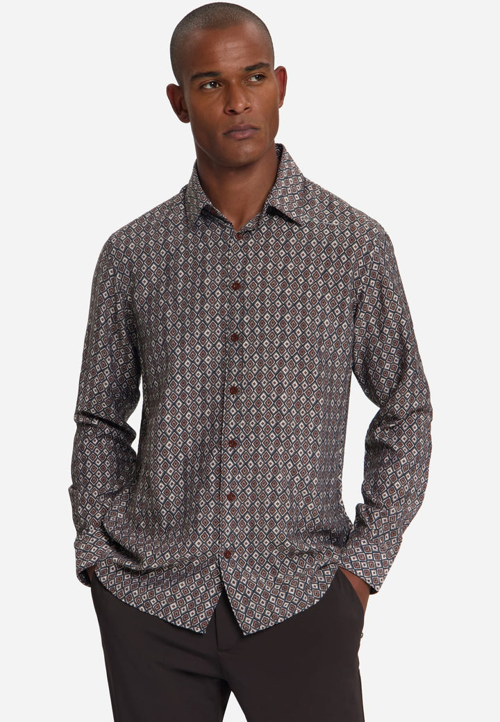 No excess 33450951 overhemd l/m heren bruin dessin