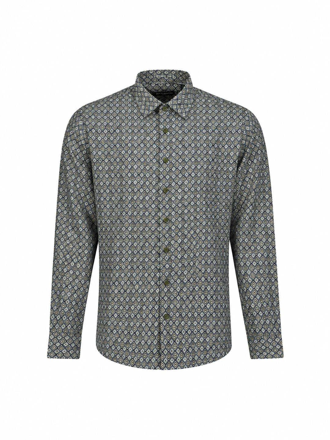 No excess 33450951 overhemd l/m heren groen dessin