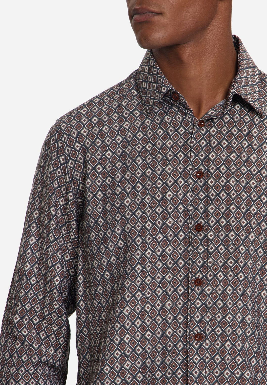 No excess 33450951 overhemd l/m heren bruin dessin