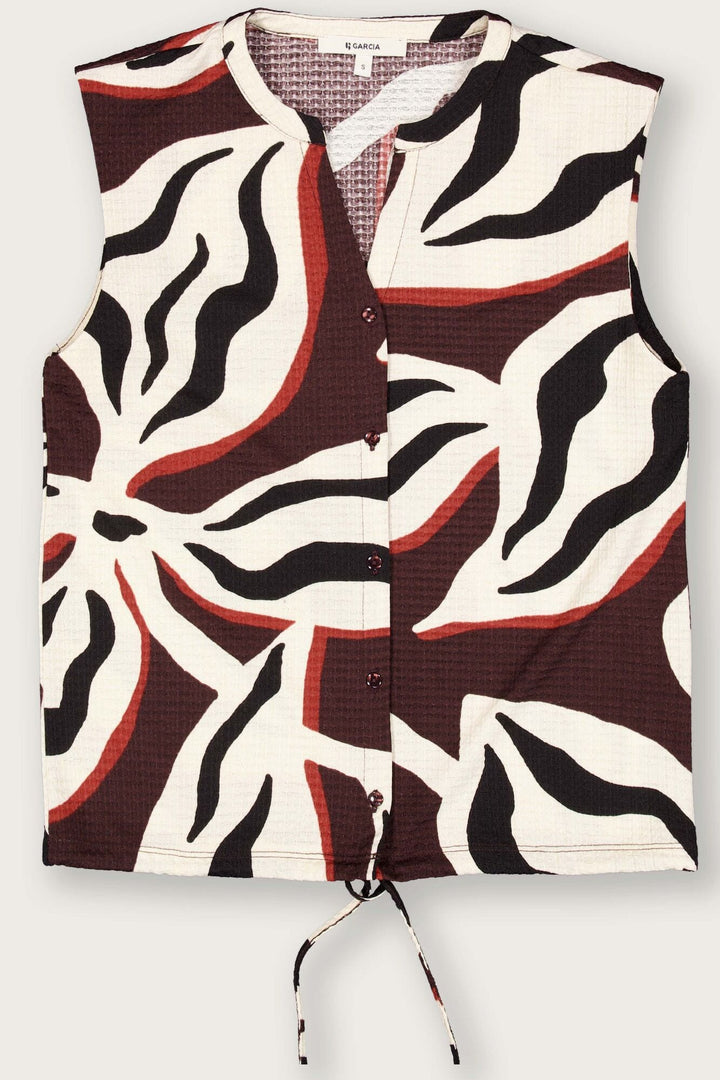 Garcia woman S260021 top z/m dames ecru dessin