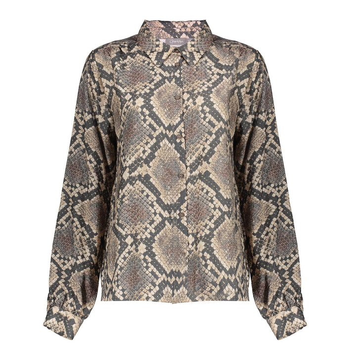 Geisha 53644-20 blouse l/m dames bruin dessin