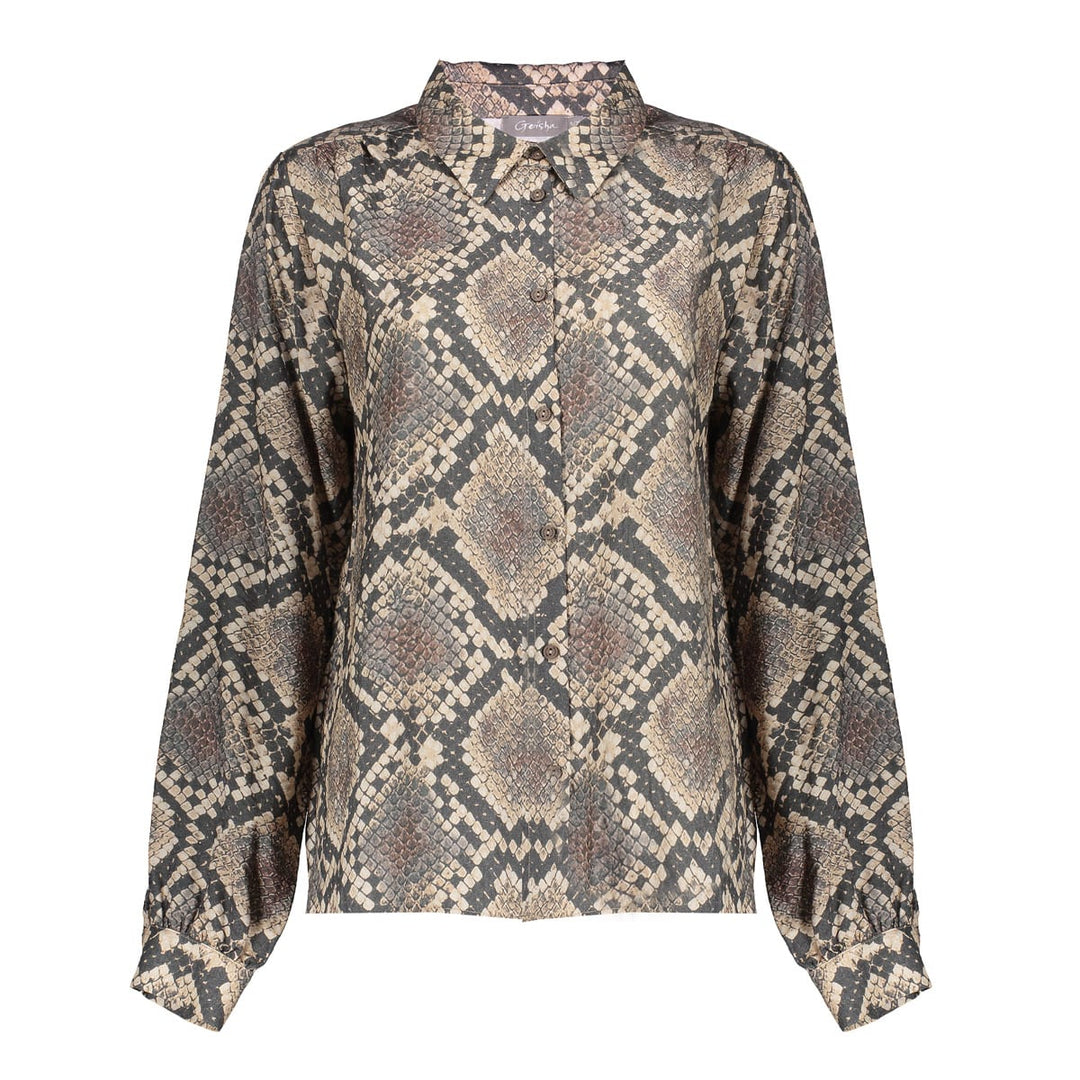 Geisha 53644-20 blouse l/m dames bruin dessin
