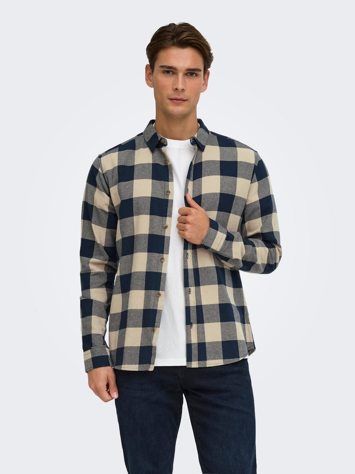ONLY &amp; SONS 22007112 Gudmund overhemd l/m zand dessin – heren