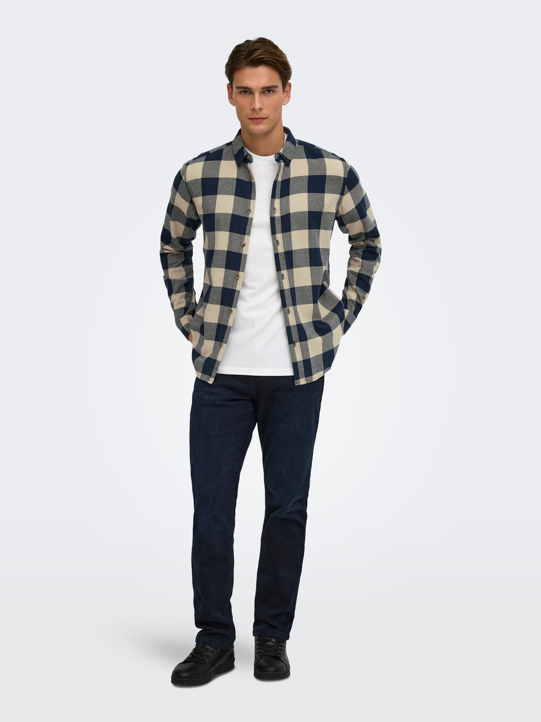 ONLY &amp; SONS 22007112 Gudmund overhemd l/m zand dessin – heren