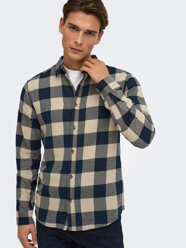 ONLY &amp; SONS 22007112 Gudmund overhemd l/m zand dessin – heren