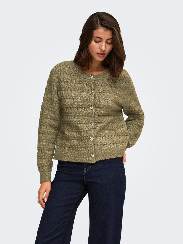 Only 15375144 cabala vest gebreid groen melee – dames