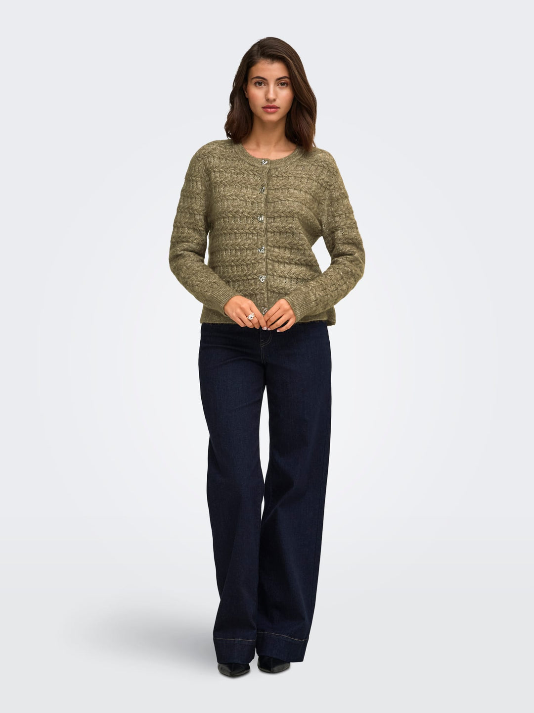 Only 15375144 cabala vest gebreid groen melee – dames