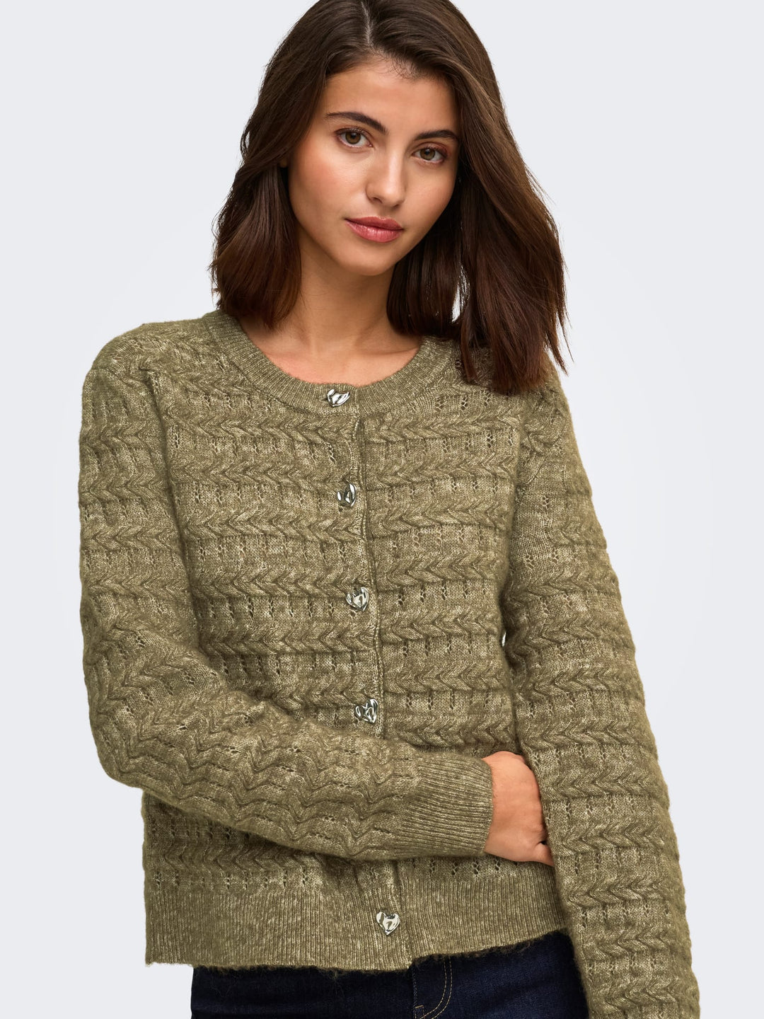 Only 15375144 cabala vest gebreid groen melee – dames