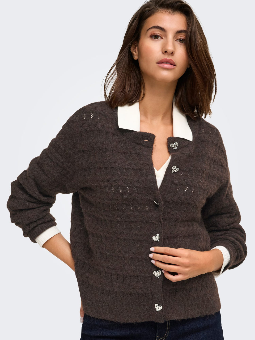 Only 15375144 cabala vest gebreid dames bruin