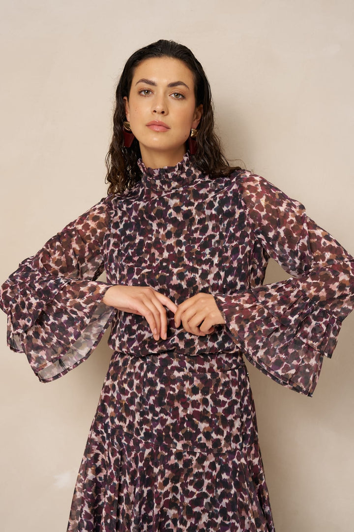 Lofty Manner RK04 - Top Kyla bruin dessin – blouse l/m dames