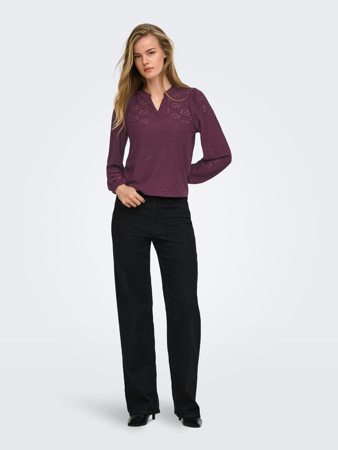 Only 15386530 Smilla top met lange mouwen bordeaux