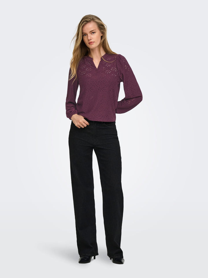 Only 15386530 Smilla top met lange mouwen bordeaux