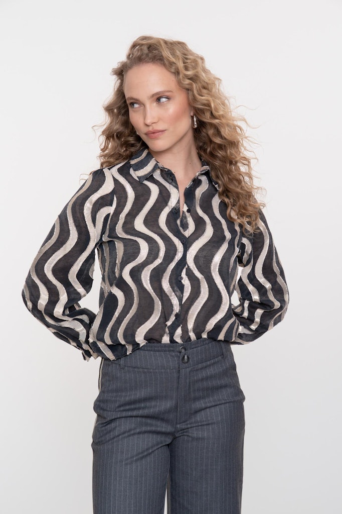 Geisha blouse l/m dames zwart dessin – 53915-20