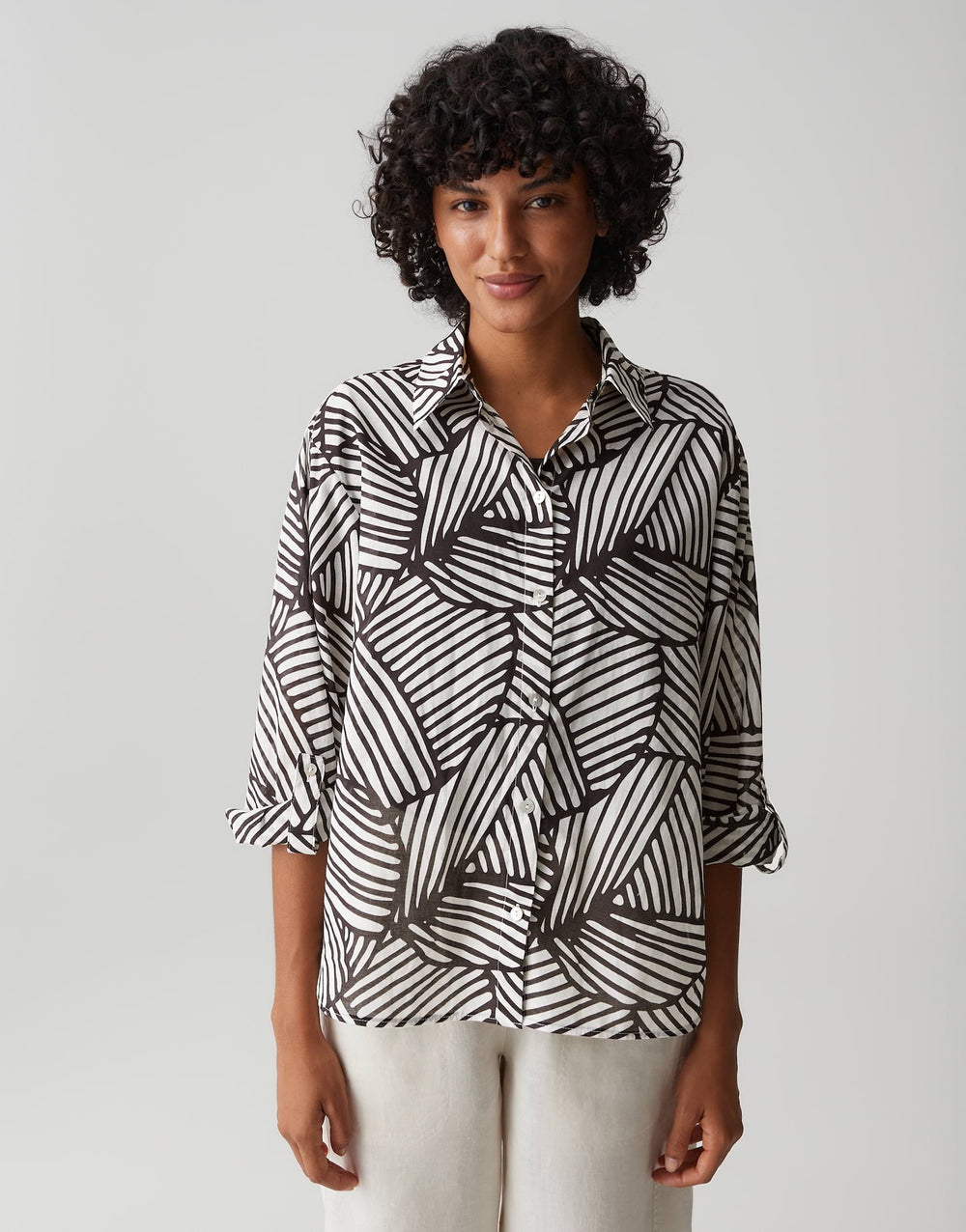 Opus Felora blouse l/m dames bruin dessin