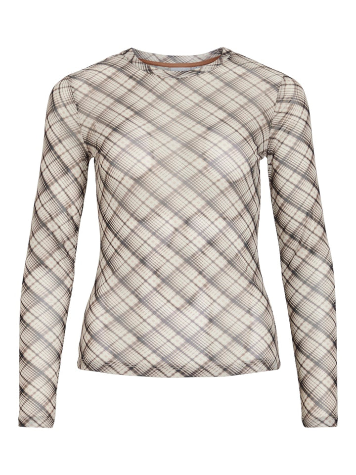 Vila Volettis top l/m dames ecru dessin