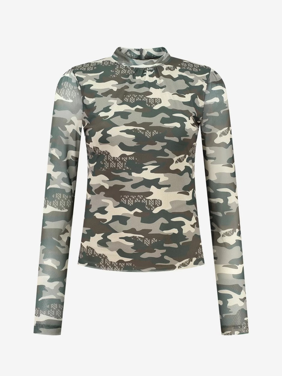 Nikkie N 6-581 2401 top l/m dames groen dessin