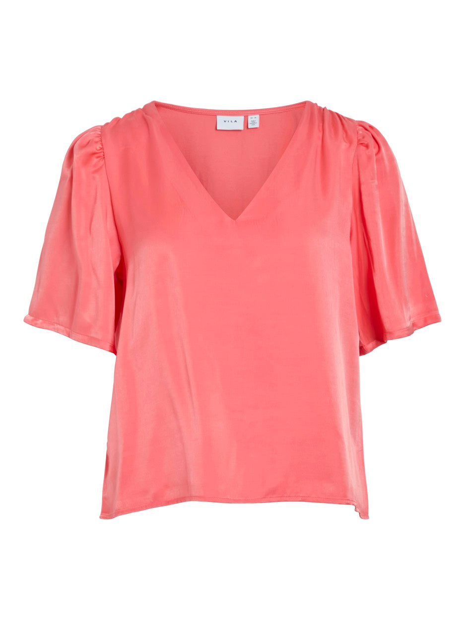 Vila 14105626 Sania top k/m dames koraal rood