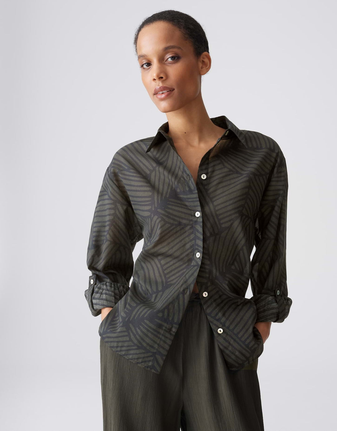 Opus Felora blouse l/m dames zwart dessin