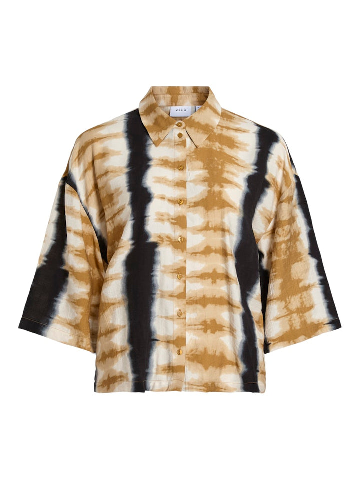 Vila 14108078 Wrinkle blouse l/m dames bruin dessin