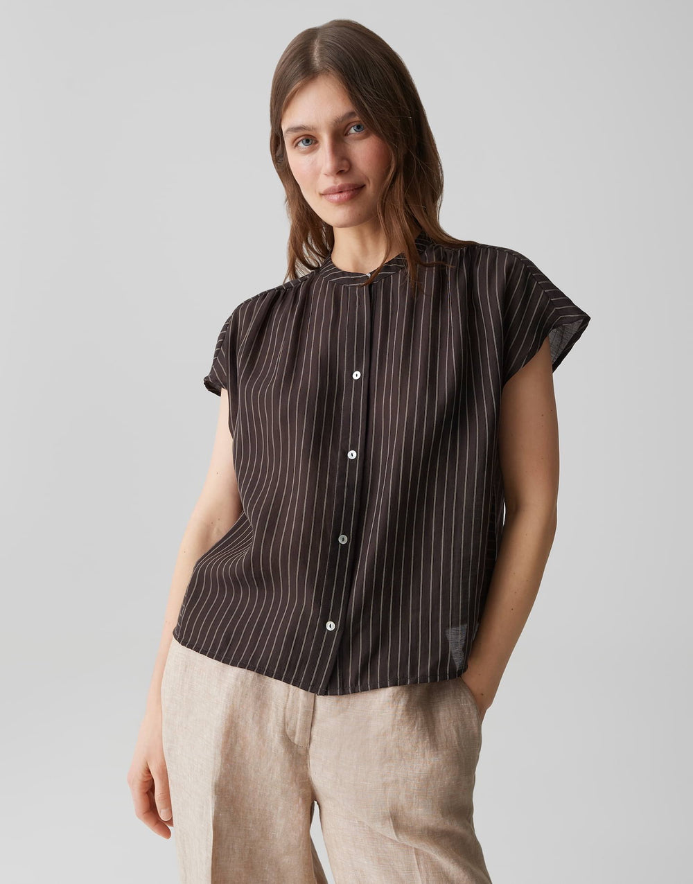 Opus Friepe 10575714219444 blouse z/m dames bruin dessin