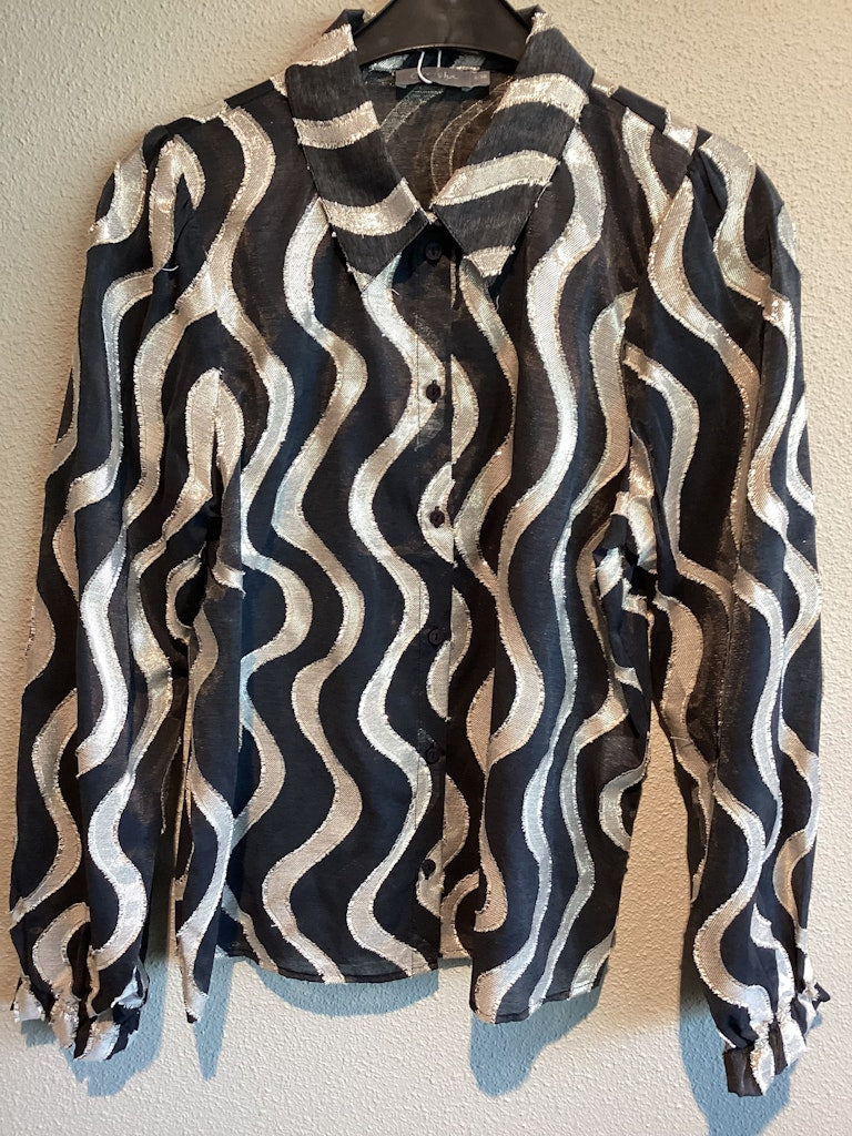 Geisha blouse l/m dames zwart dessin – 53915-20