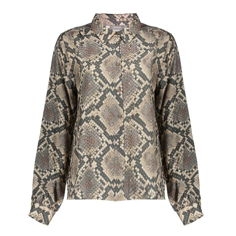 Geisha blouse l/m bruin dessin – dames