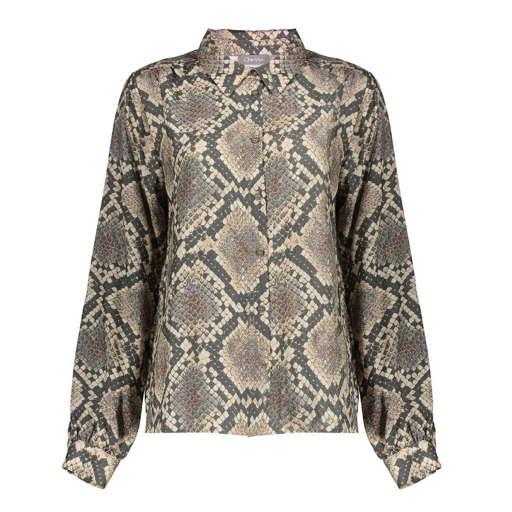 Geisha blouse l/m bruin dessin – dames