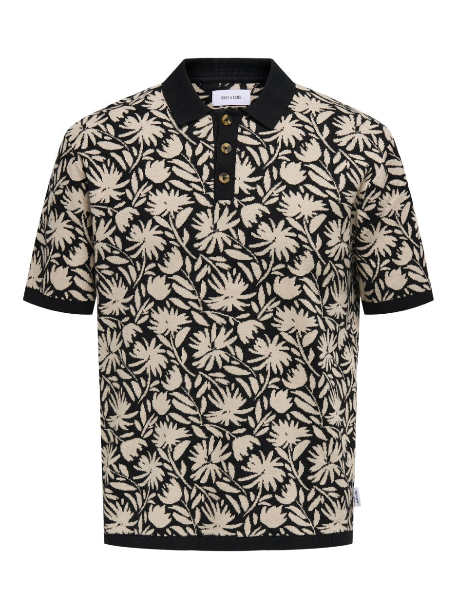 ONLY & SONS polo k/m ecru dessin – heren