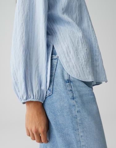 Opus Flaria blouse l/m dames blauw dessin