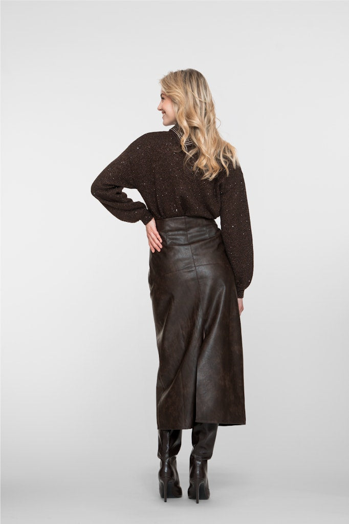 Geisha 56503-10 rok maxi (imitatie) leer bruin – dames