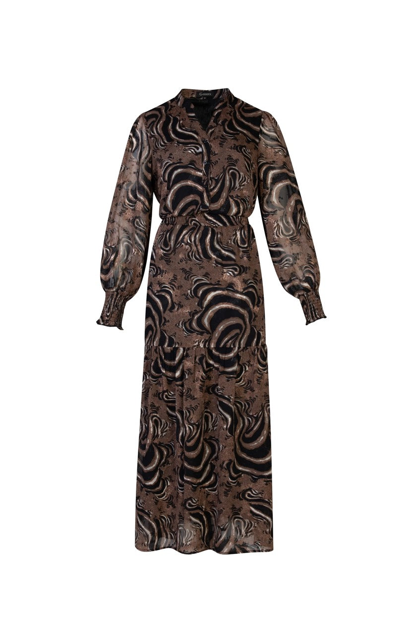 G-Maxx 23NFG15 jurk maxi dames bruin dessin