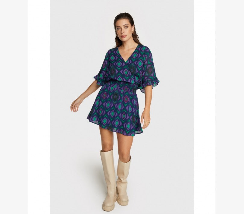 Alix the label jurk kort dames paars dessin