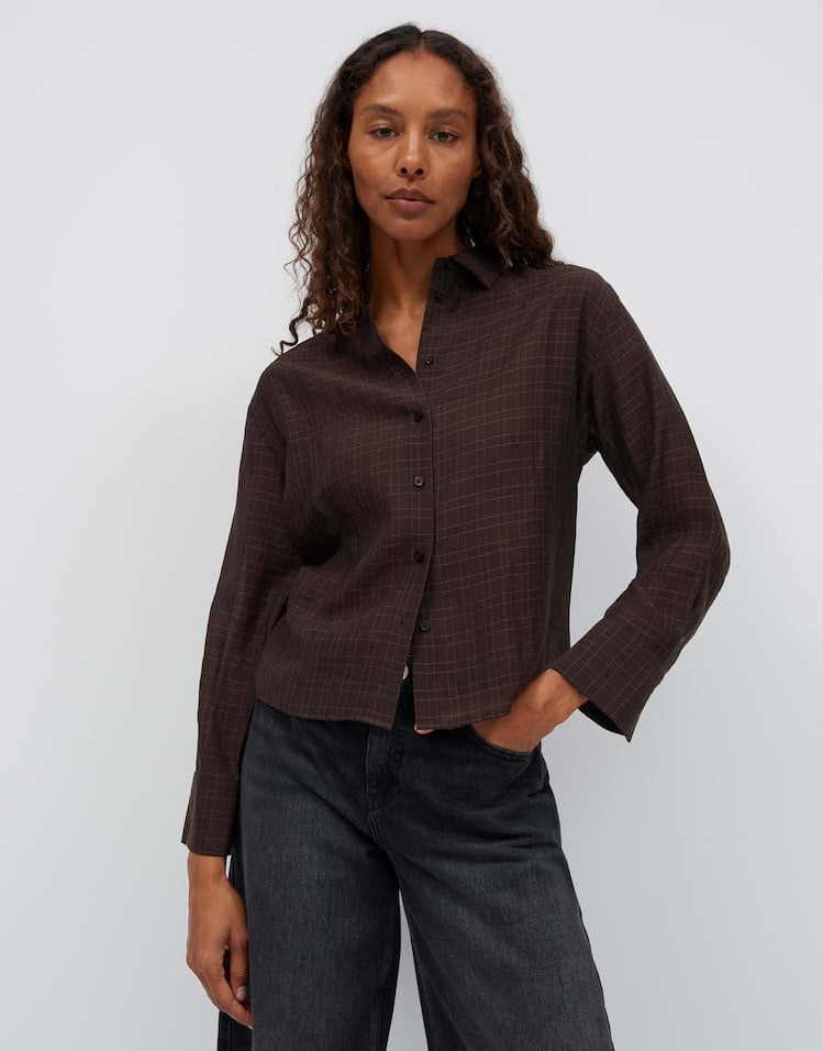 Opus Fargyle 10622514503465 blouse l/m dames bruin dessin