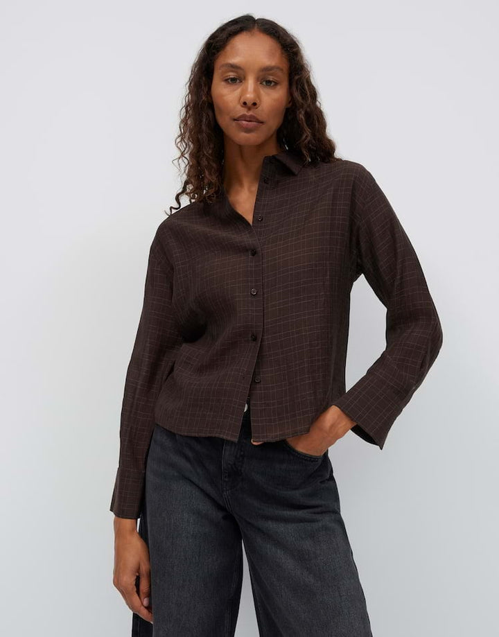 Opus Fargyle 10622514503465 blouse l/m dames bruin dessin