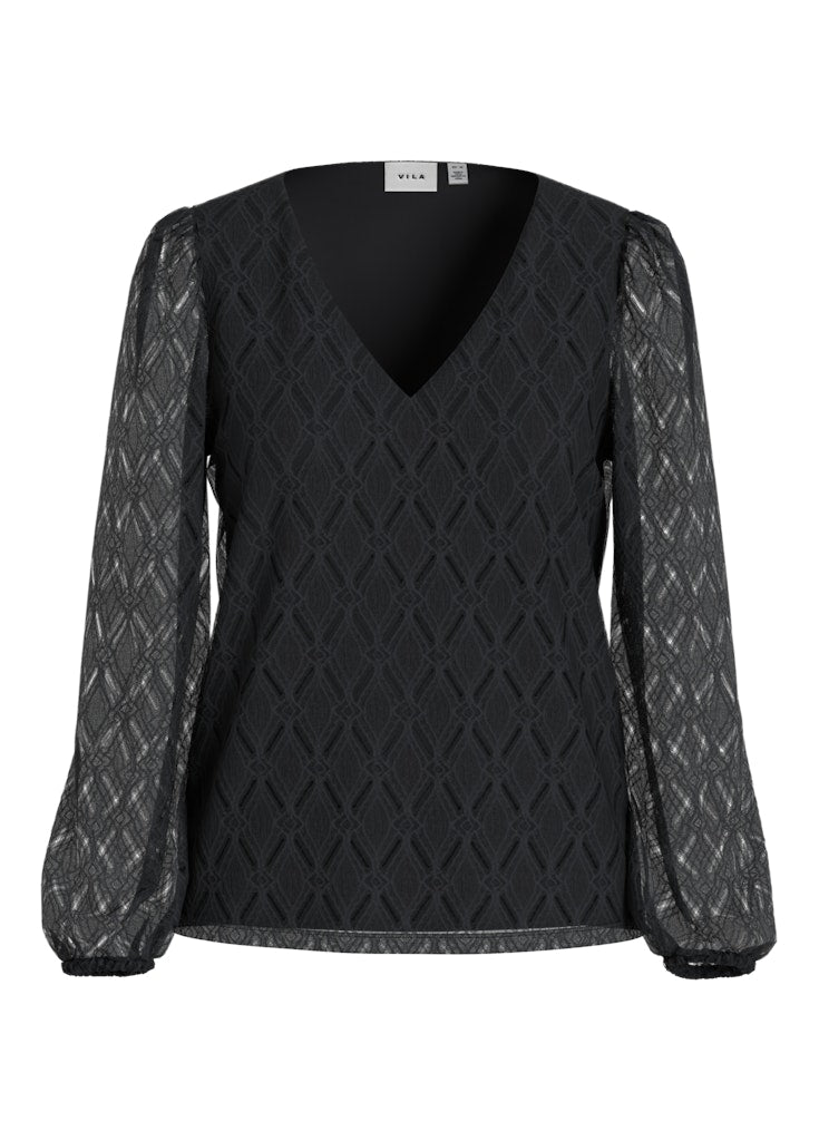 Vila 14113222 Fero t-shirt l/m zwart – dames