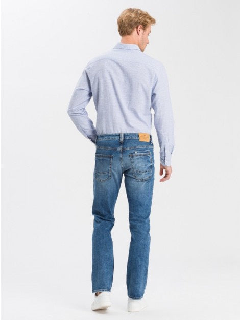 Cross Jeans Dylan E 195-128 – heren jeans regular-straight fit - Blue Denim - 34