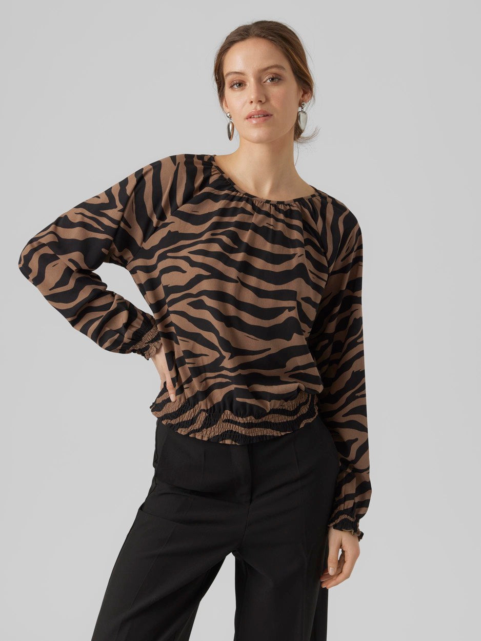 VERO MODA Shilah top l/m dames – bruin dessin