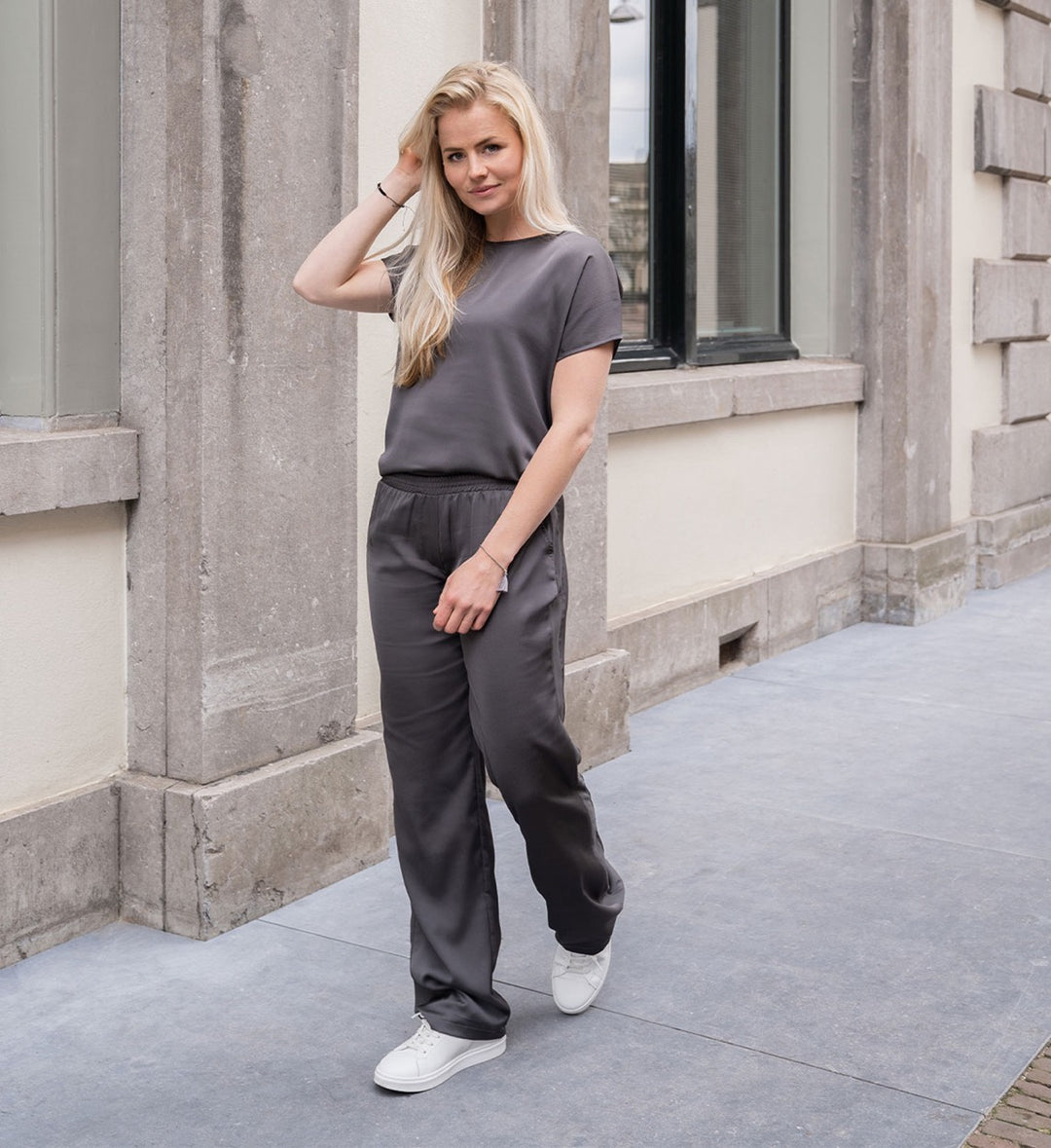Opus Evita Glazed lange broek dames – grijs - L28