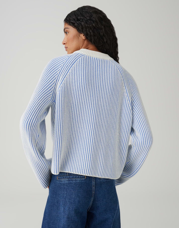 Opus Delsie vest gebreid dames – blauw dessin