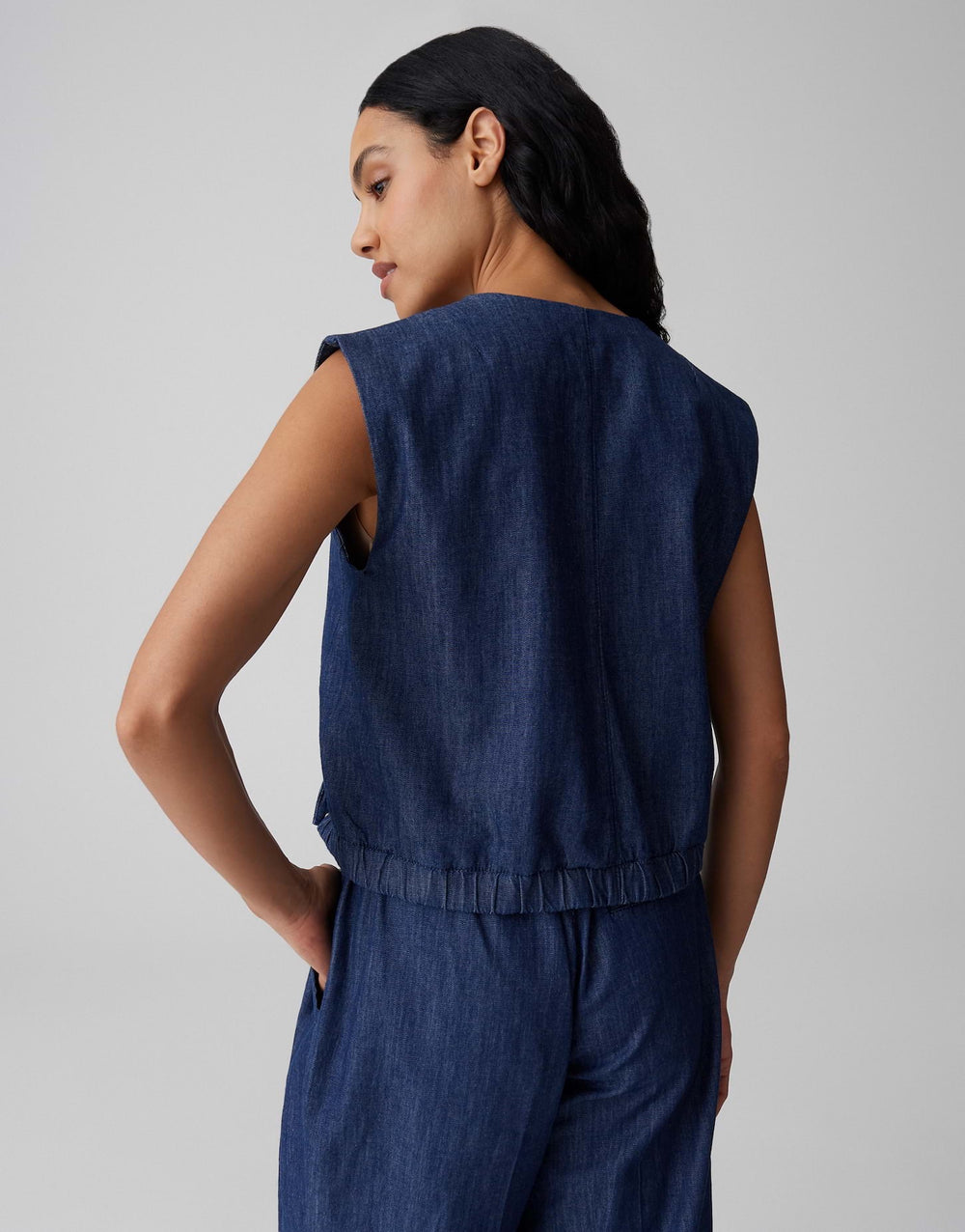 Opus Wiona gilet denim dames – blue denim