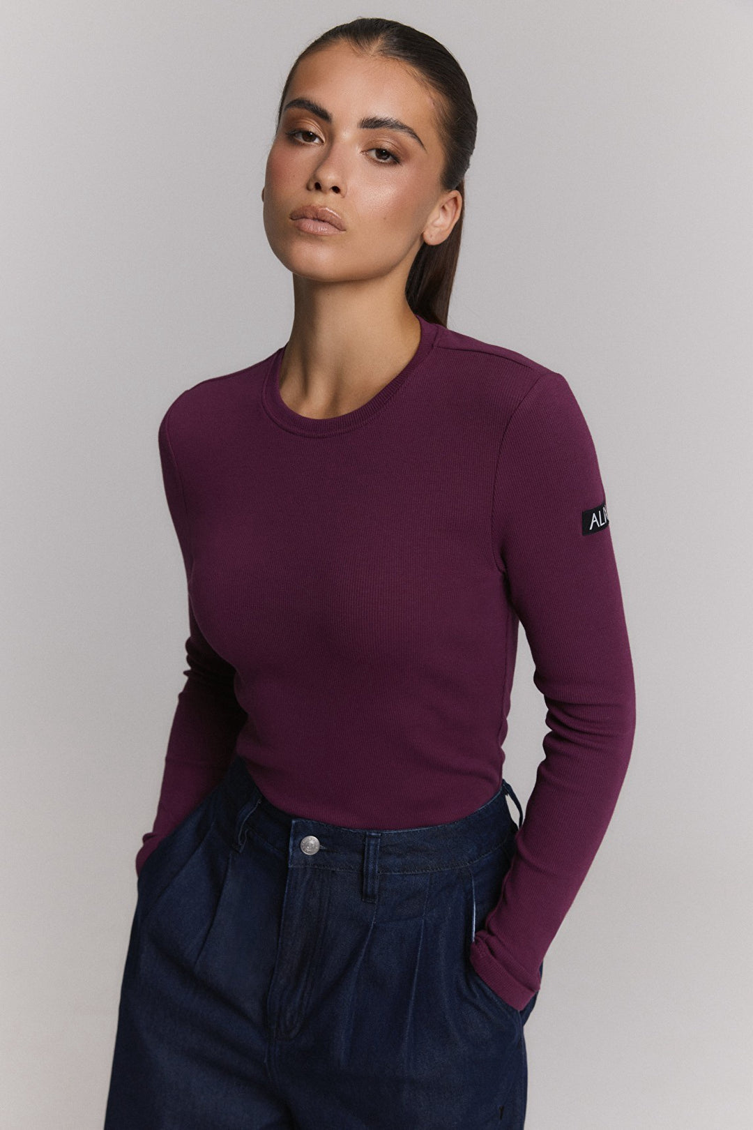 Alix the label t-shirt l/m aubergine – dames