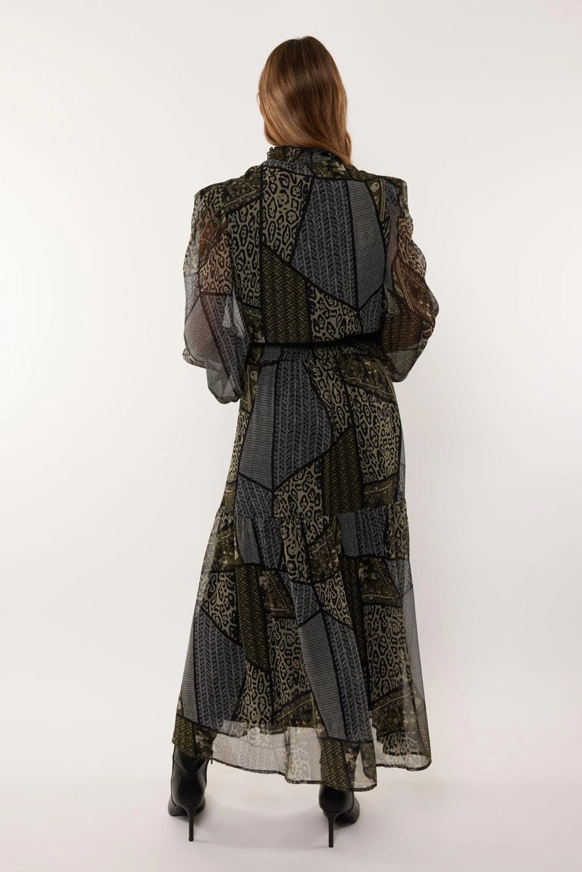 G-Maxx 23WFFG09 jurk maxi dames zwart dessin