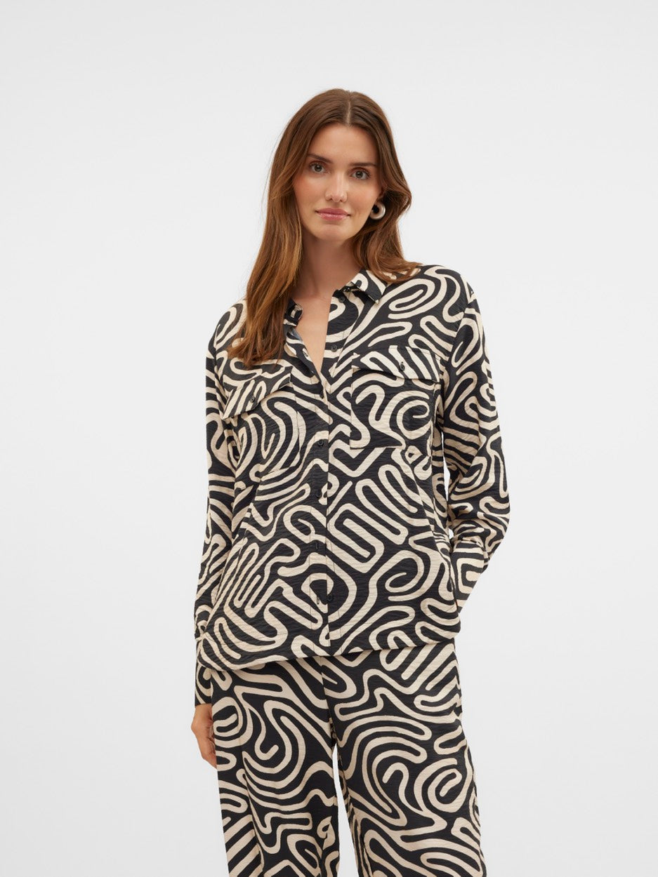 VERO MODA 10323265 vigdis blouse l/m dames zwart dessin