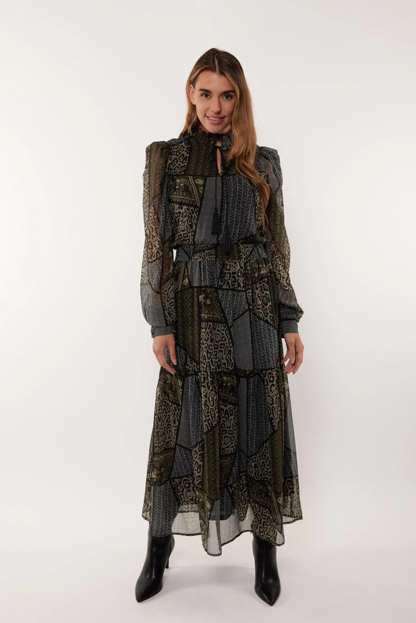 G-Maxx 23WFFG09 jurk maxi dames zwart dessin